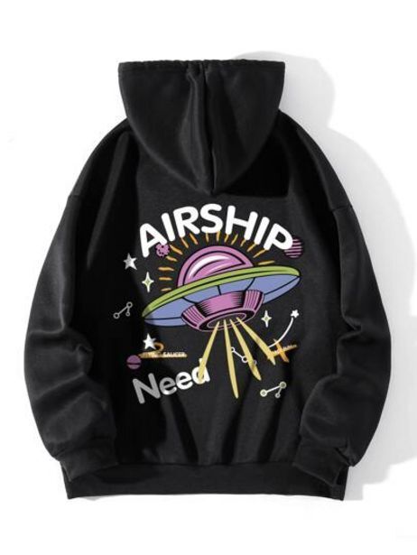Shein Shein ezwear capucha térmica con estampado de ufo con letra con bolsillo de canguro con cordón oferta