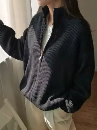 Shein Dazy cárdigan tejido de canalé de hombros caídos con cremallera oferta