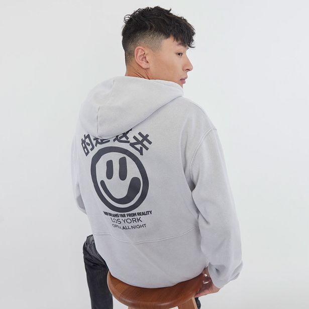 Corona Polerón hombre hood lavado print gris claro oferta