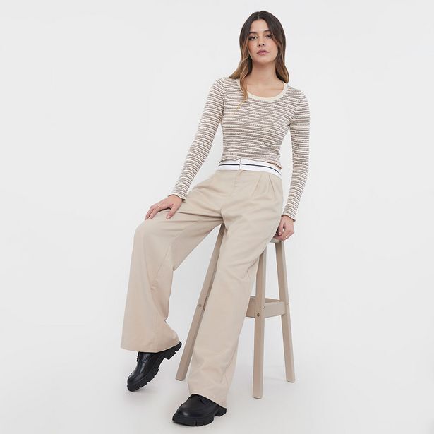 Corona Pantalón mujer sastrero pretina doblada beige oferta