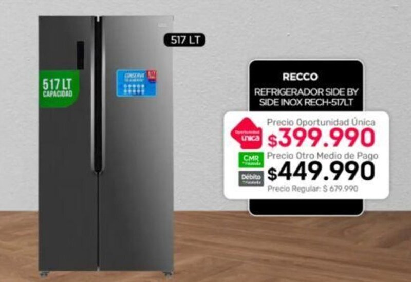 Tottus RECCO REFRIGERADOR SIDE BY SIDE INOX RECH-517LT oferta