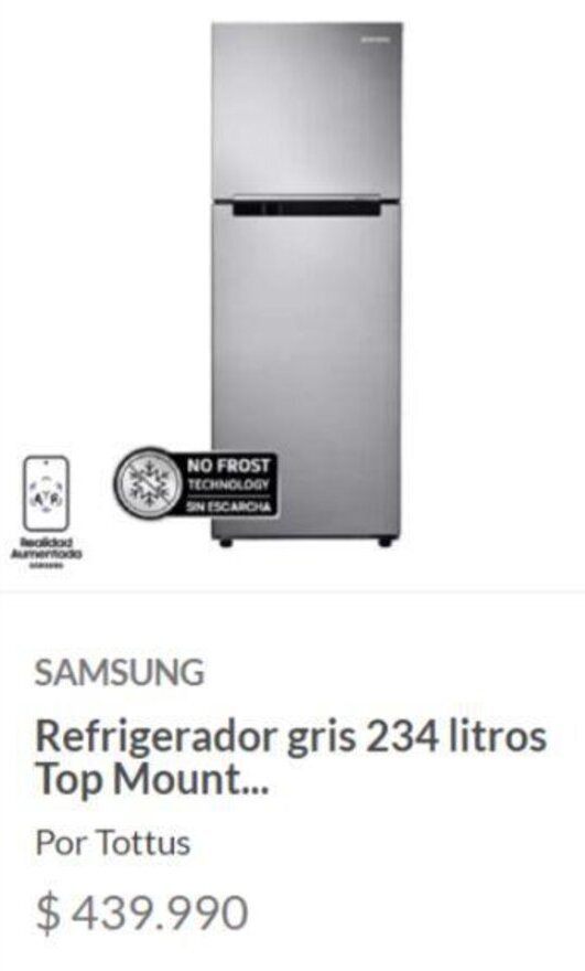 Tottus SAMSUNG Refrigerador gris 234 litros Top Mount... oferta