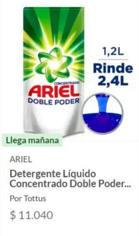Tottus ARIEL Detergente Líquido Concentrado Doble Poder... 1,2L Rinde 2,4L oferta