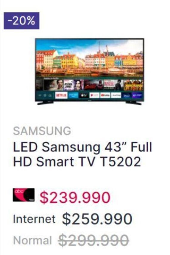 Abcdin LED Samsung 43" Full HD Smart TV T5202 oferta