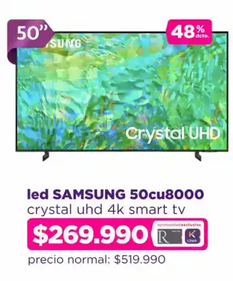 Ripley led SAMSUNG 50cu8000 crystal uhd 4k smart tv oferta
