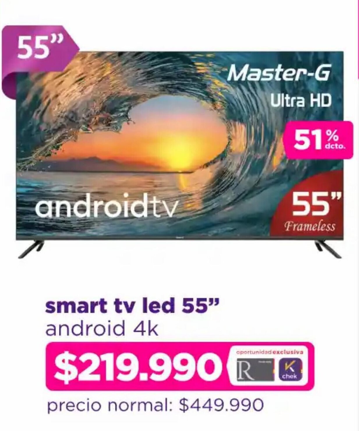 Ripley smart tv led 55" android 4k oferta