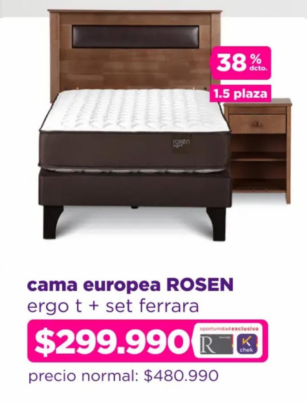 Ripley cama europea ROSEN ergo t + set ferrara oferta