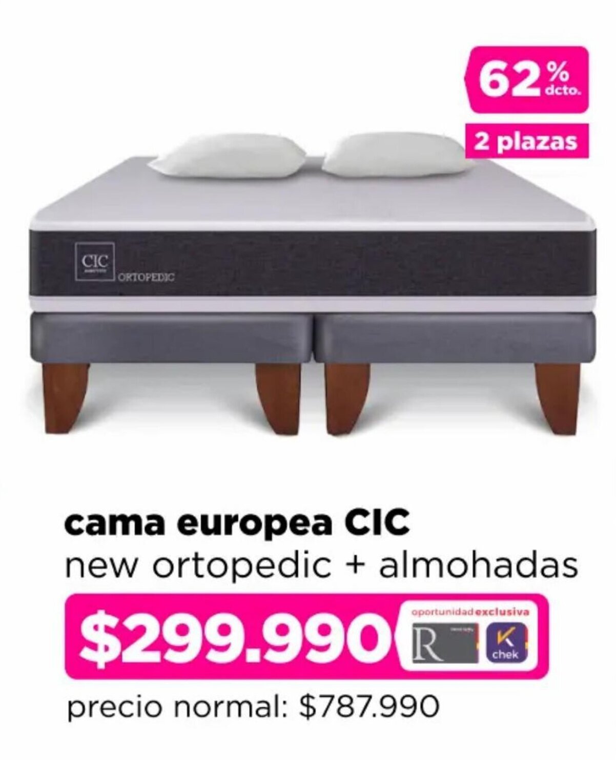Ripley cama europea CIC new ortopedic + almohadas oferta