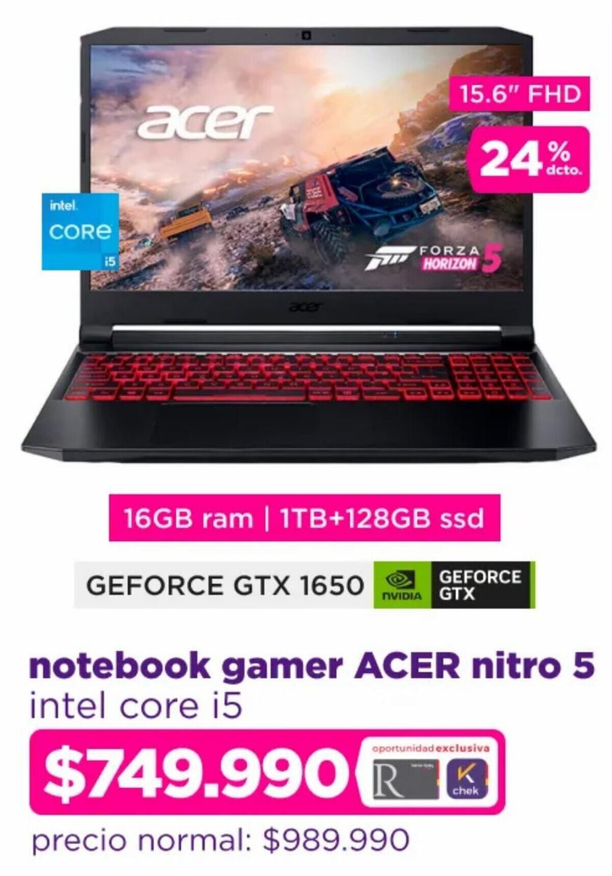 Ripley notebook gamer ACER nitro 5 intel core i5 oferta