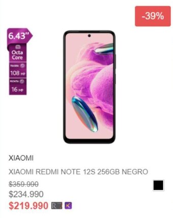 Ripley XIAOMI REDMI NOTE 12S 256GB NEGRO oferta