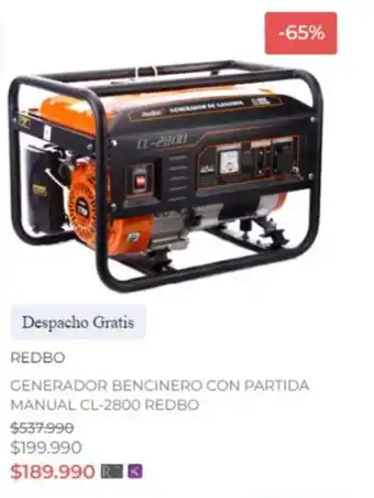 Ripley GENERADOR BENCINERO CON PARTIDA MANUAL CL-2800 REDBO oferta