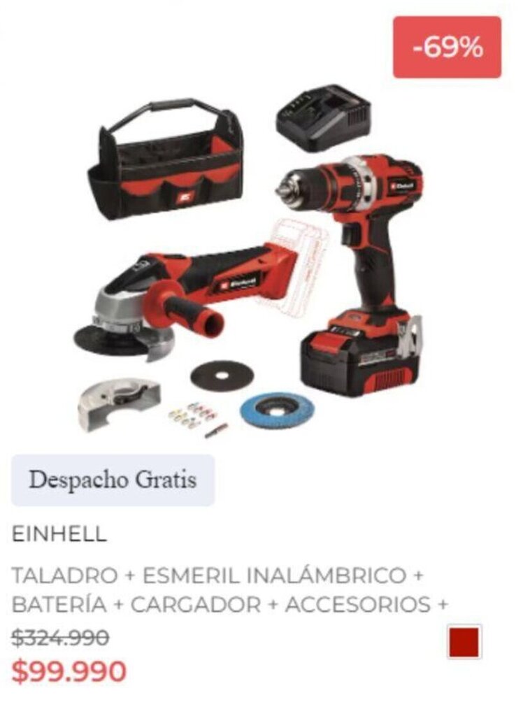 Ripley EINHELL TALADRO + ESMERIL INALÁMBRICO + BATERÍA + CARGADOR + ACCESORIOS + oferta