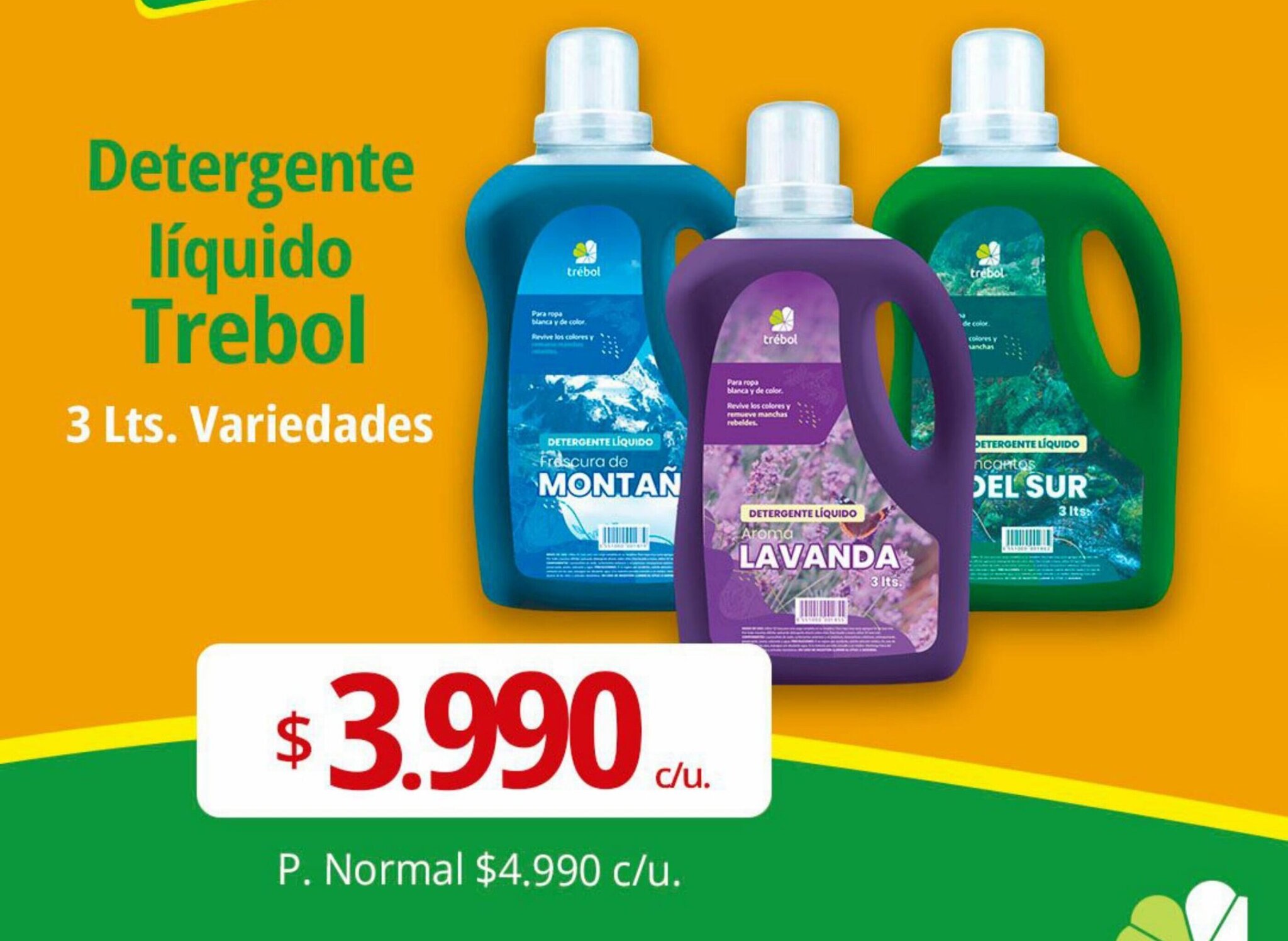 Supermercado El Trébol Detergente líquido Trebol 3 Lts. Variedades oferta