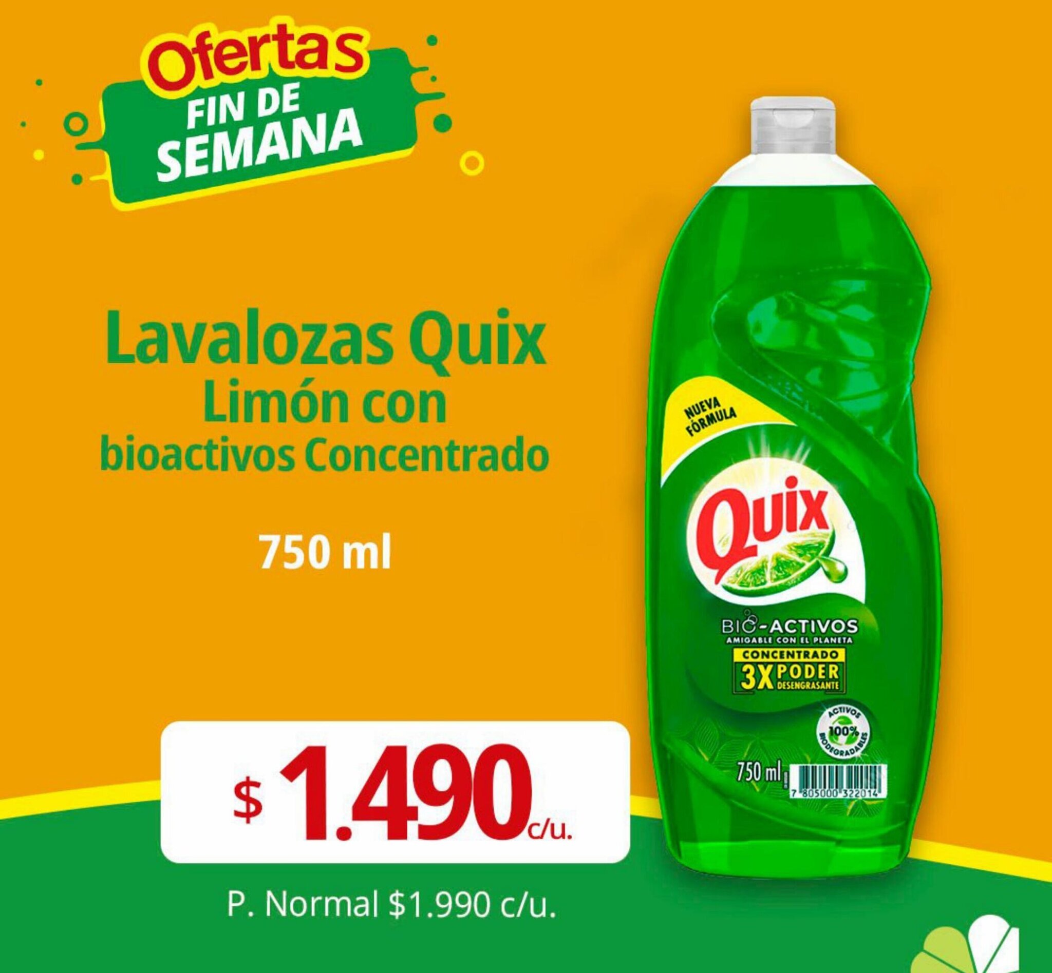 Supermercado El Trébol Lavalozas Quix Limón con bioactivos Concentrado 750 ml oferta