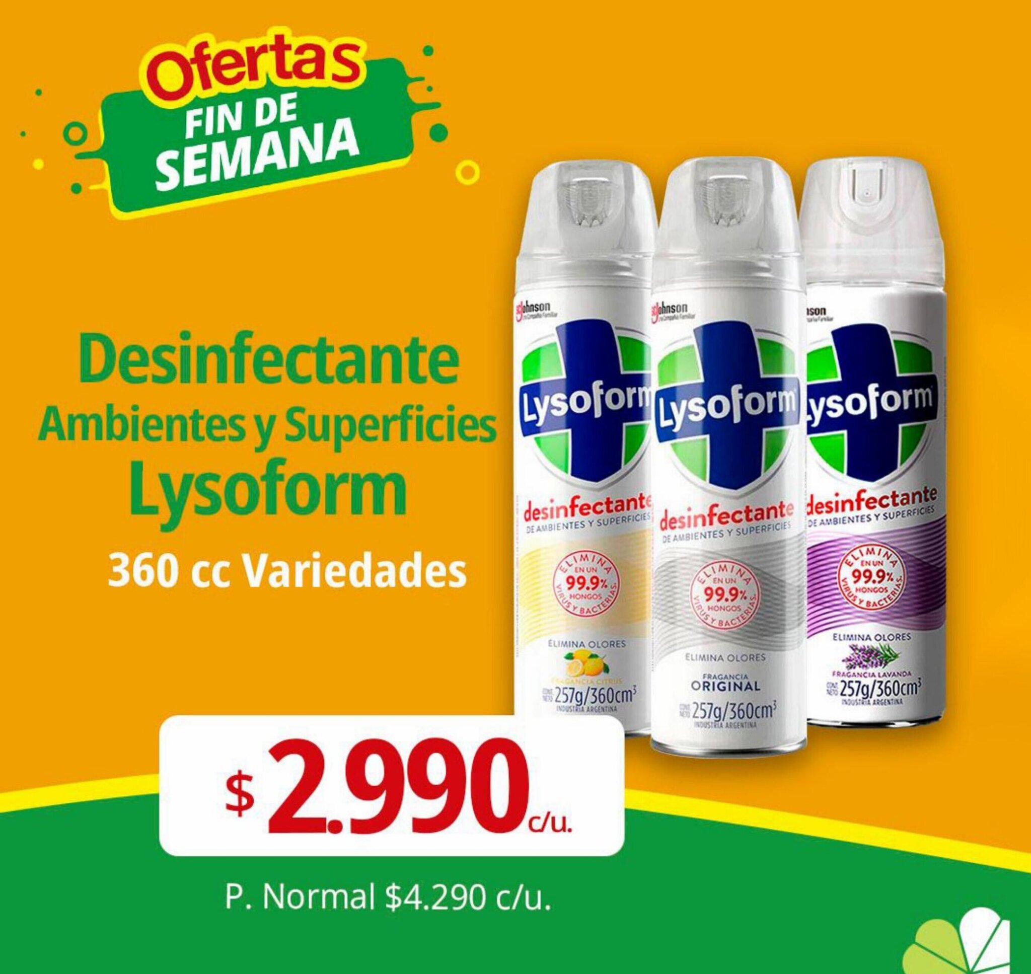 Supermercado El Trébol Desinfectante Ambientes y Superficies Lysoform 360 cc Variedades oferta
