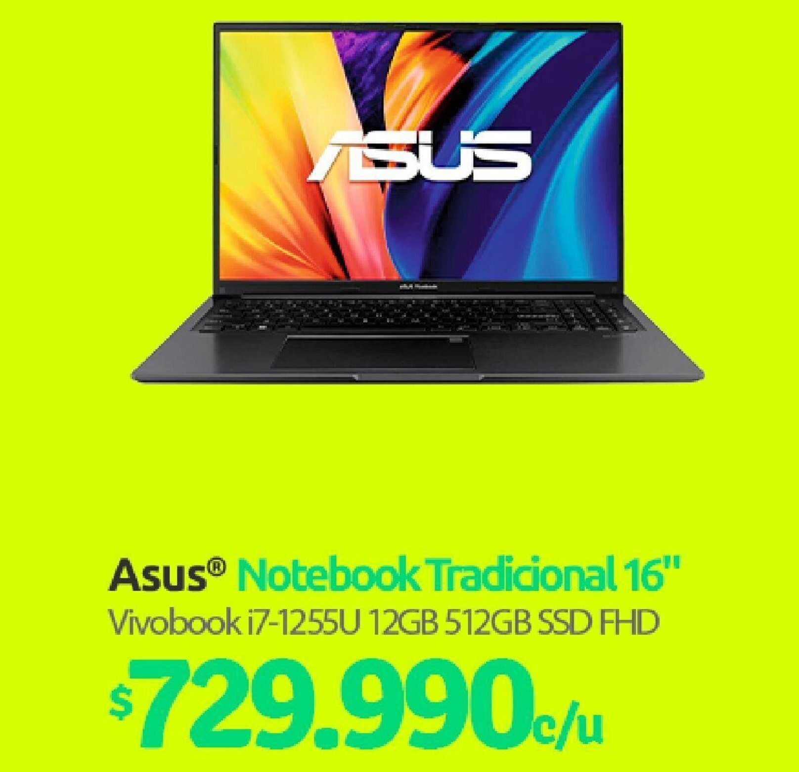 PC Factory Asus® Notebook Tradicional 16" Vivobook i7-1255U 12GB 512GB SSD FHD oferta