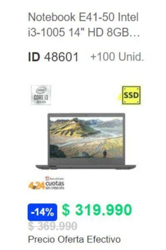 PC Factory Notebook E41-50 Intel 13-1005 14" HD 8GB... oferta