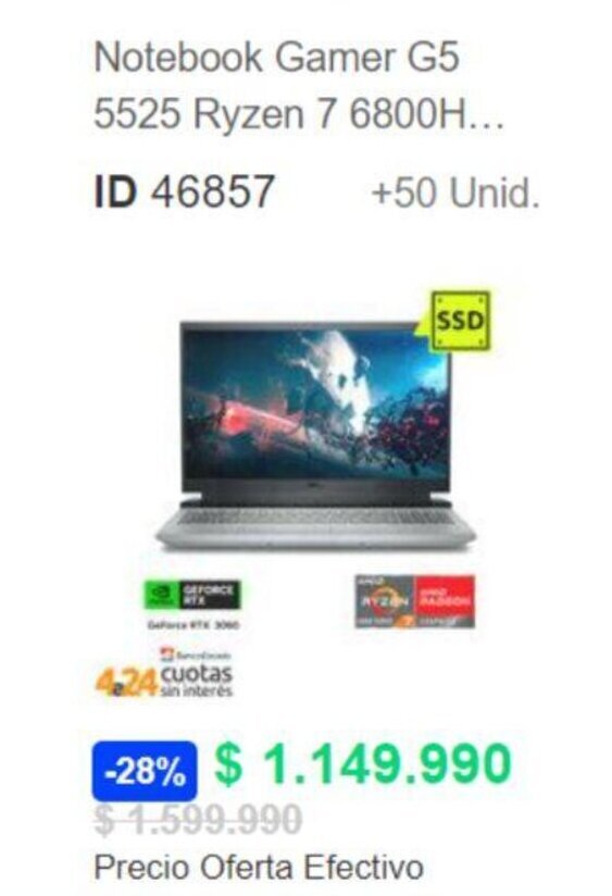 PC Factory Notebook Gamer G5 5525 Ryzen 7 6800H... oferta