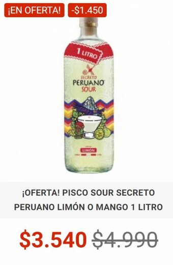 El Cielo PISCO SOUR SECRETO PERUANO LIMÓN O MANGO 1 LITRO oferta
