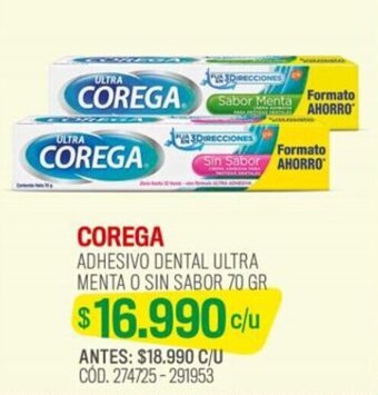 Cruz Verde COREGA ADHESIVO DENTAL ULTRA MENTA O SIN SABOR 70 GR oferta