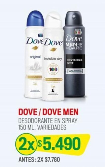 Cruz Verde DOVE / DOVE MEN DESODORANTE EN SPRAY 150 ML, VARIEDADES x 2 oferta
