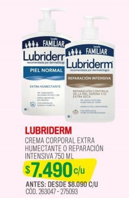 Cruz Verde LUBRIDERM CREMA CORPORAL EXTRA HUMECTANTE O REPARACIÓN INTENSIVA 750 ML oferta