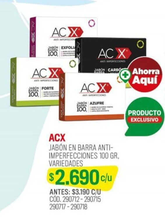 Cruz Verde ACX JABÓN EN BARRA ANTI-IMPERFECCIONES 100 GR, VARIEDADES oferta