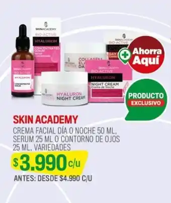 Cruz Verde SKIN ACADEMY CREMA FACIAL DÍA O NOCHE 50 ML, SERUM 25 ML O CONTORNO DE OJOS 25 ML, VARIEDADES oferta
