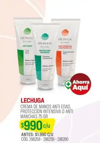 Cruz Verde LECHUGA CREMA DE MANOS ANTI EDAD, PROTECCIÓN INTENSIVA O ANTI MANCHAS 75 GR oferta
