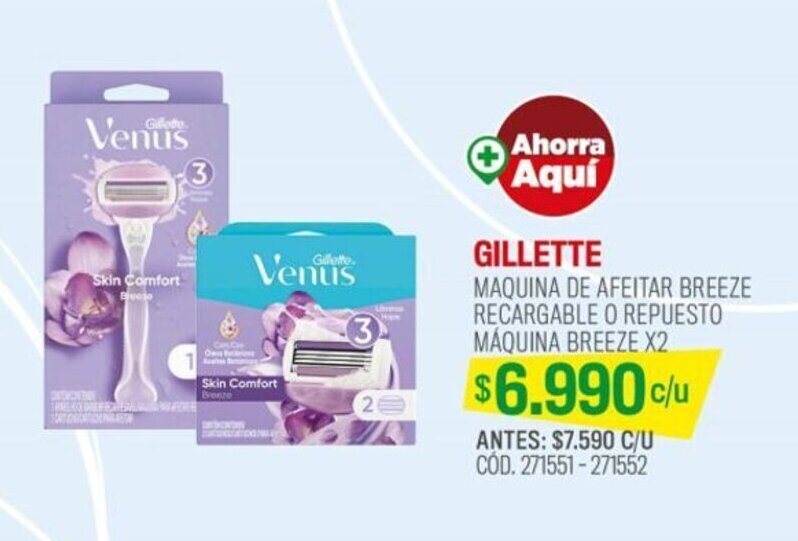 Cruz Verde GILLETTE MAQUINA DE AFEITAR BREEZE RECARGABLE O REPUESTO MÁQUINA BREEZE X2 oferta
