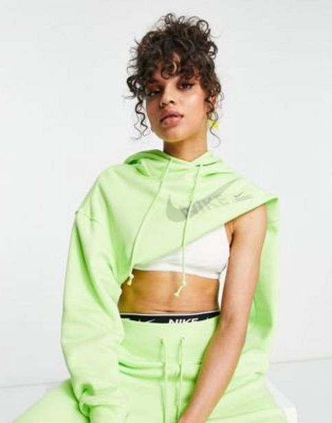 Asos Nike swoosh graphic cropped pullover hoodie in lime green oferta