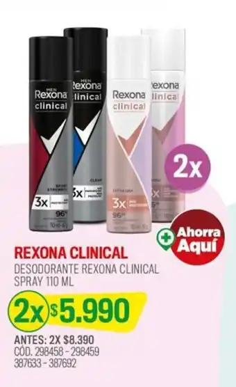 Cruz Verde REXONA CLINICAL DESODORANTE REXONA CLINICAL SPRAY 110 ML X 2 oferta