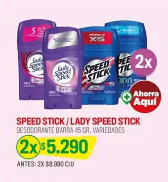 Cruz Verde SPEED STICK / LADY SPEED STICK DESODORANTE BARRA 45 GR, VARIEDADES X 2 oferta