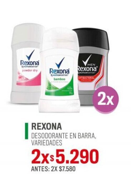Cruz Verde REXONA DESODORANTE EN BARRA, VARIEDADES X 2 oferta