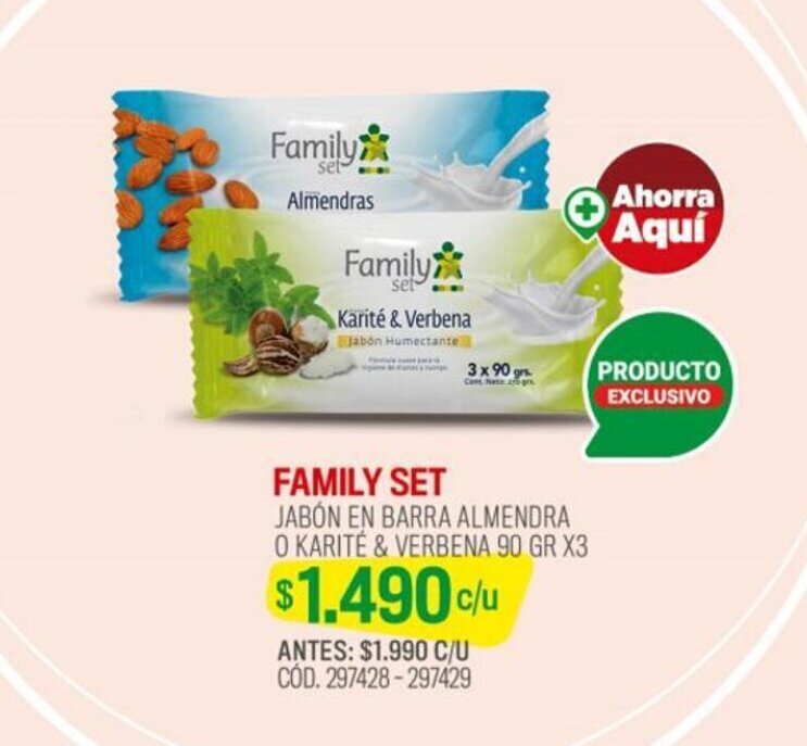Cruz Verde FAMILY SET JABÓN EN BARRA ALMENDRA O KARITÉ & VERBENA 90 GR X 3 oferta