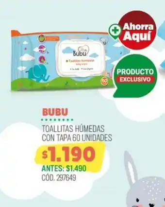 Cruz Verde BUBU TOALLITAS HÚMEDAS CON TAPA 60 UNIDADES oferta