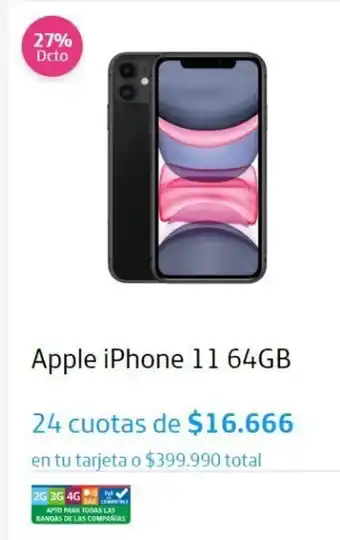 Movistar Apple iPhone 11 64GB 24 cuotas oferta
