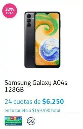 Movistar Samsung Galaxy A04s 128GB 24 cuotas oferta