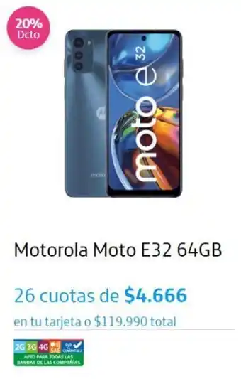 Movistar Motorola Moto E32 64GB 26 cuotas oferta