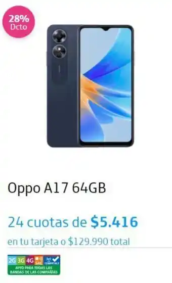 Movistar Oppo A17 64GB 24 cuotas oferta