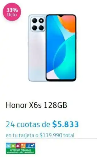 Movistar Honor X6s 128GB 24 cuotas oferta
