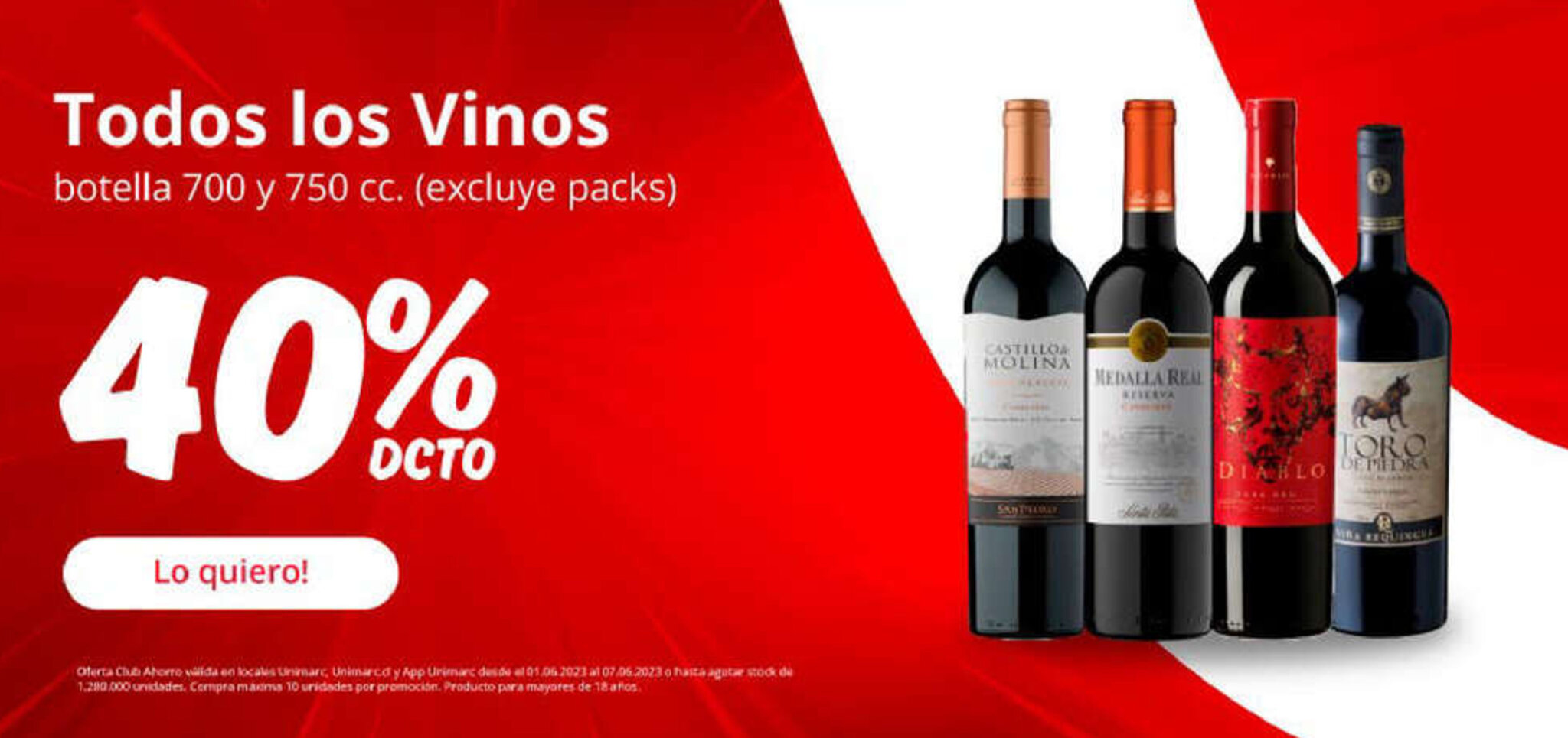 Unimarc Todos los Vinos botella 700 y 750 cc. (excluye packs) oferta
