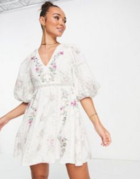 Asos Asos edition floral embroidered mini dress with lace inserts in cream oferta