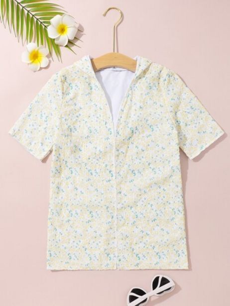 Shein Chicas kimono con estampado floral con capucha oferta