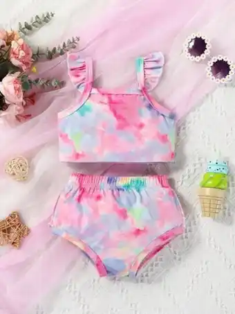 Shein Bebé shorts con top de tie dye ribete con fruncido oferta