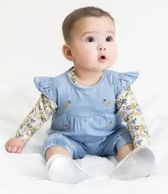 Limonada Jardinera con polera recién nacida 100% algodón denim celeste limonada oferta