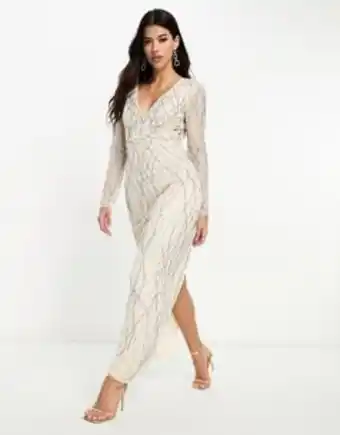Asos Beauut bridesmaid allover embellished maxi dress in champagne oferta