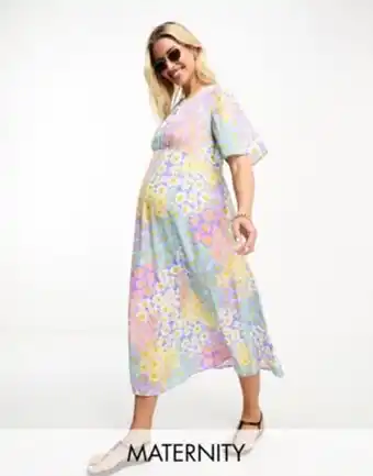 Asos Influence maternity flutter sleeve midi tea dress in pastel floral print oferta