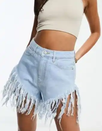 Asos Dtt extreme frayed festival denim shorts in light blue oferta