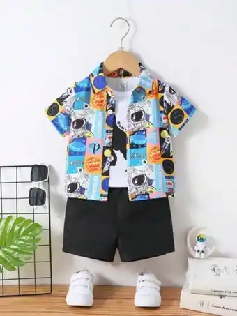 Shein Shein bebé con estampado de dibujos animados camisa & shorts oferta